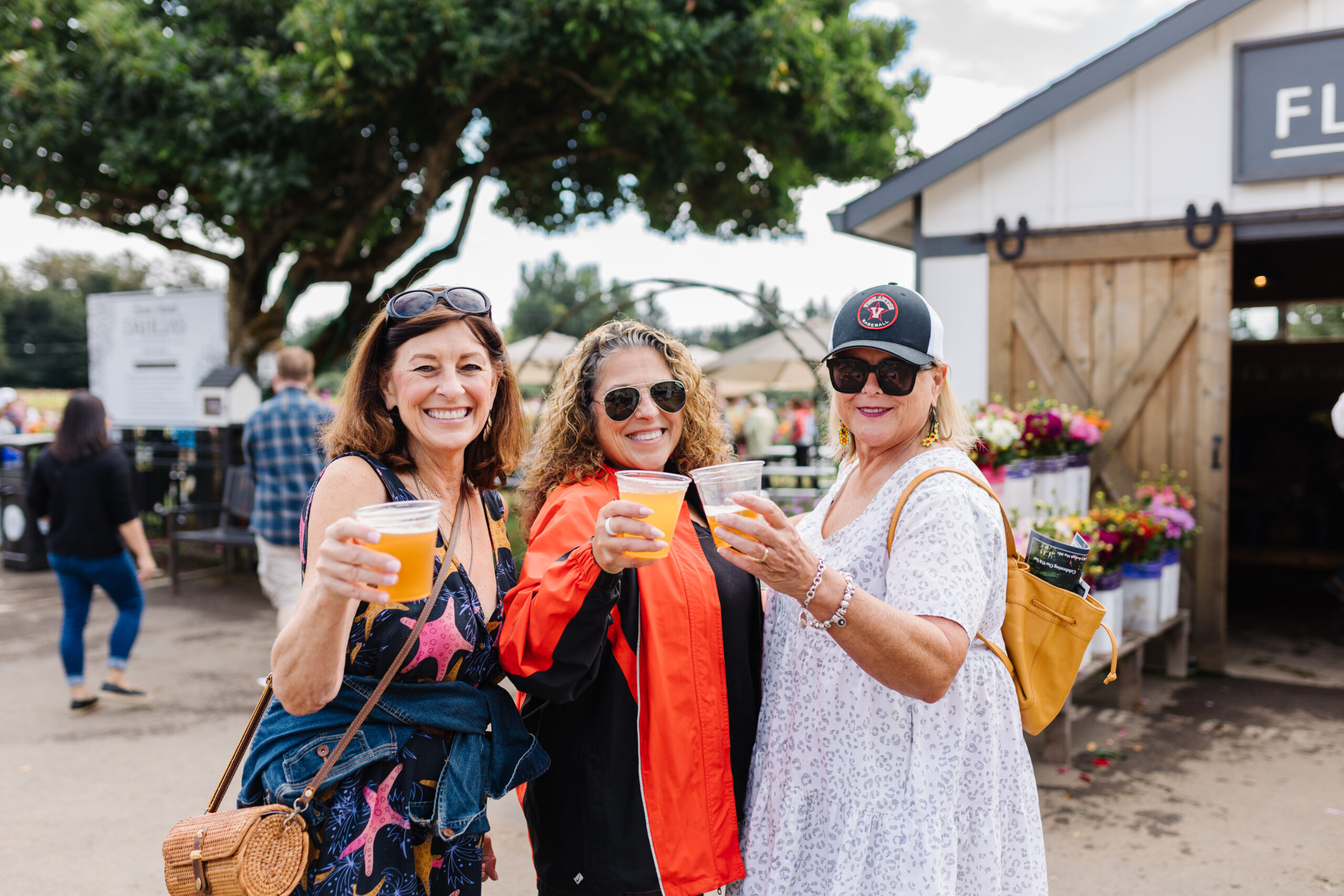 three friends toasting drinks