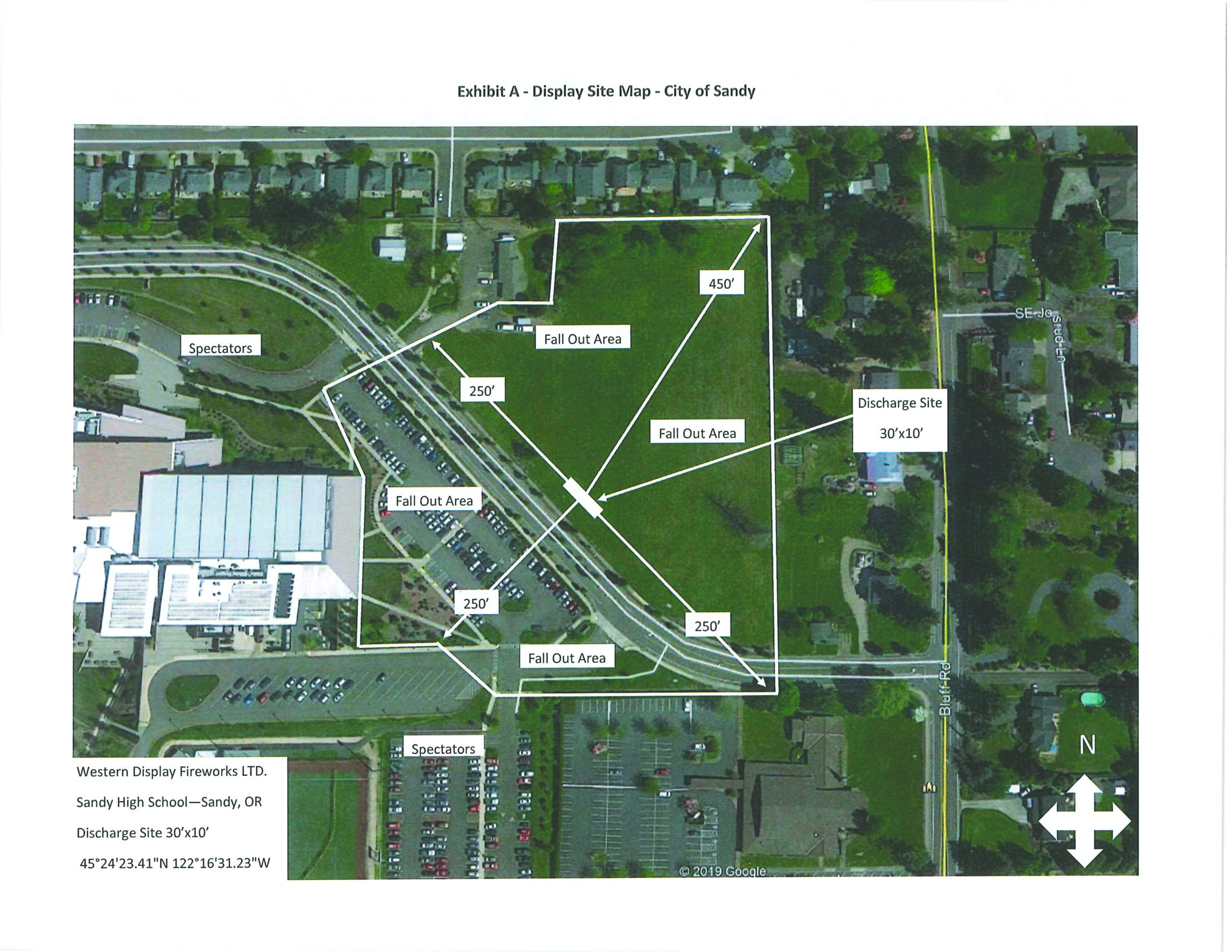 map showing the area where fireworks will be displayed