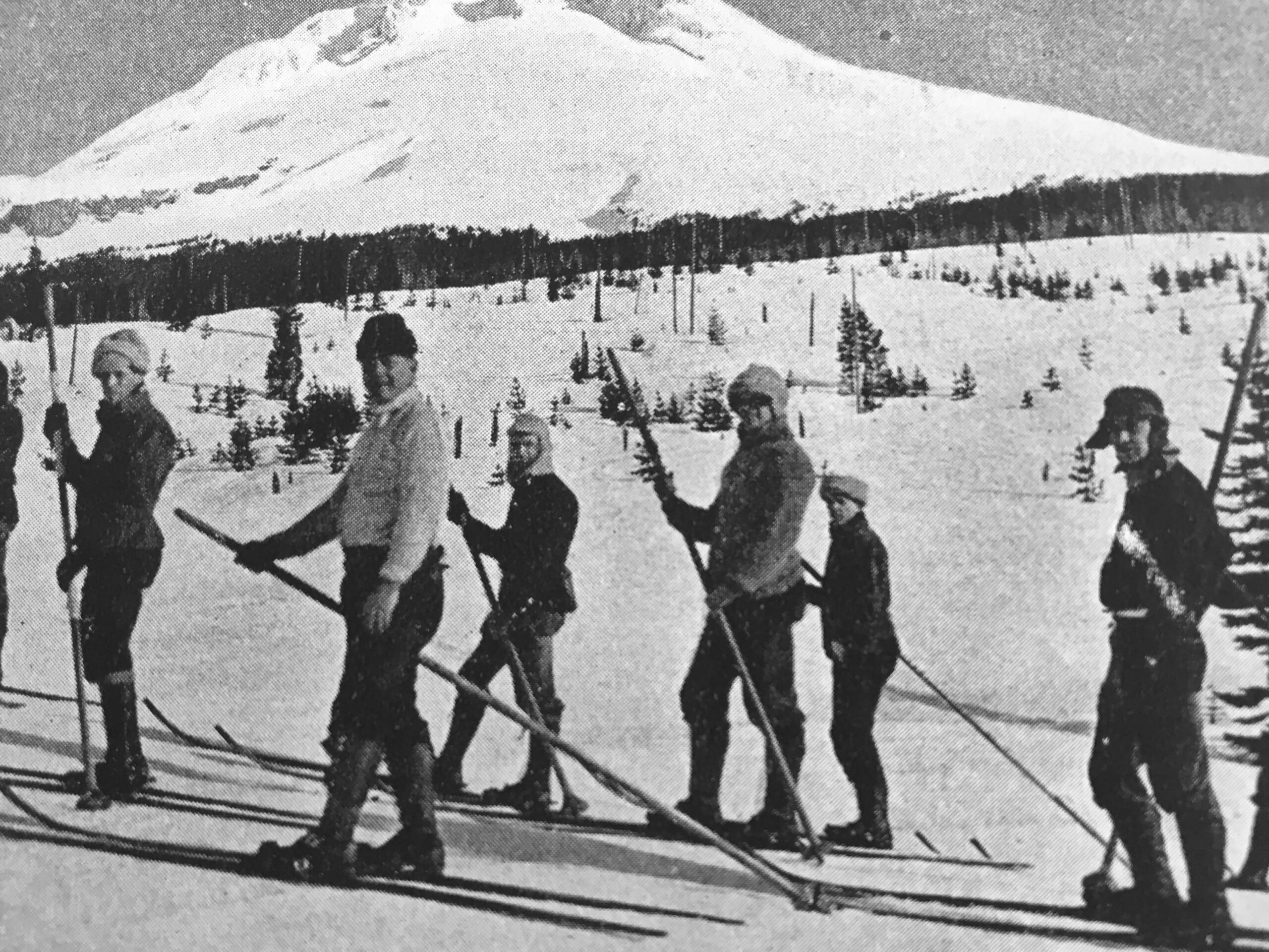 old photograph of skiers on the mountain