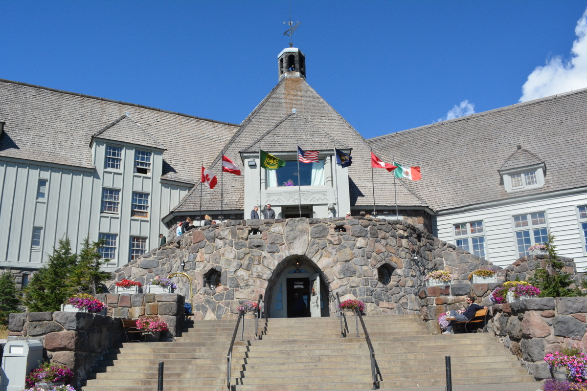 the newly restored timberline lodge stands proud