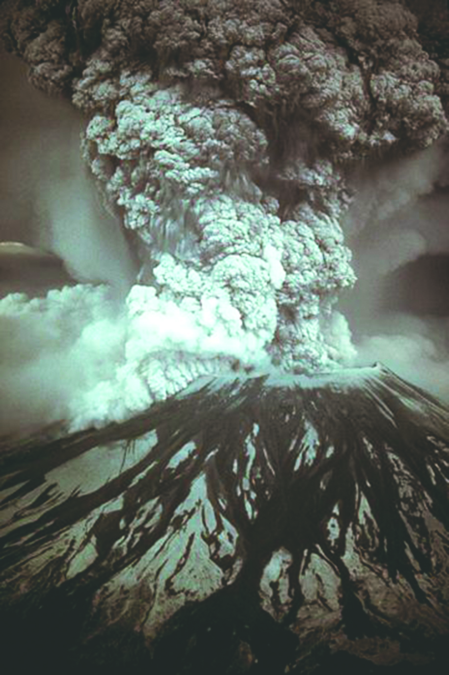 a black and white photo of mount saint Helen's eruption