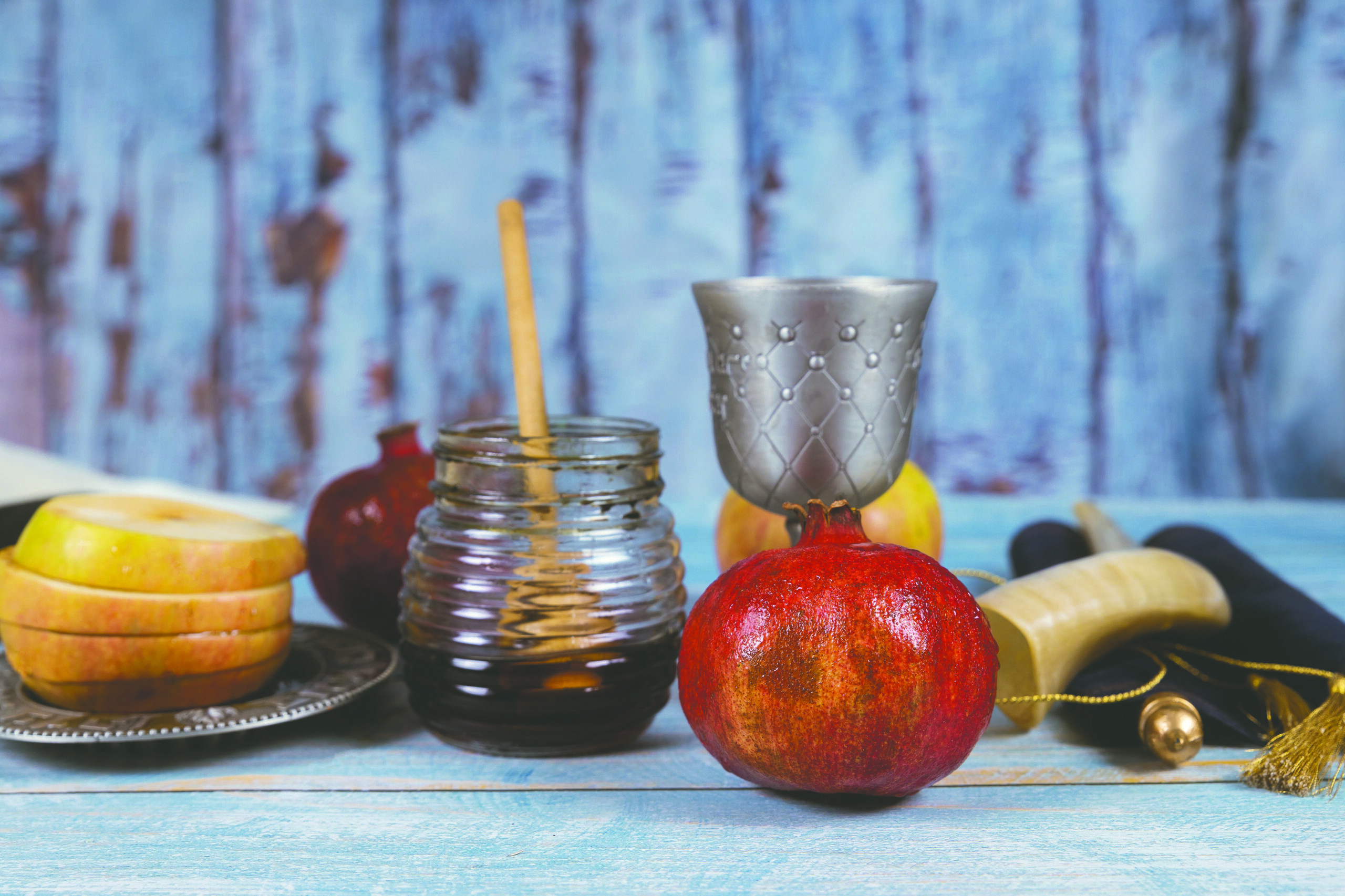 honey, apples, and pomegranates