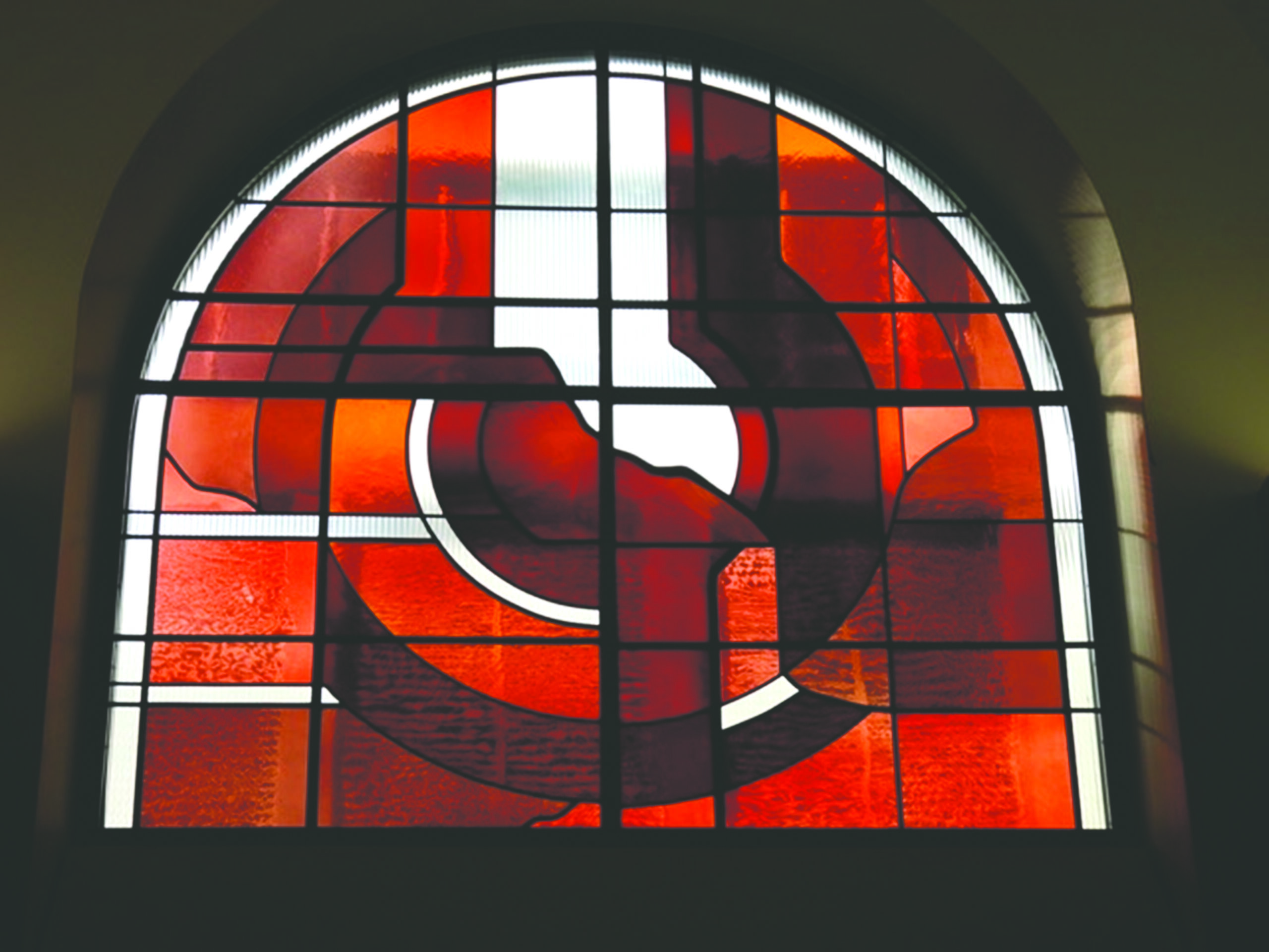 beautiful red and orange stained glass window